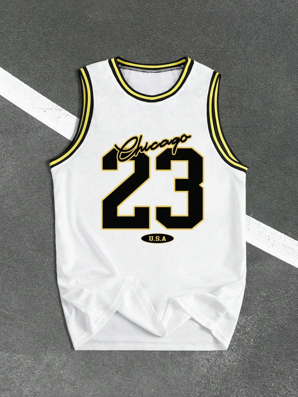 USA Chicago No.23 Printed Vest Top Men's Loose Speed Dry Black and White Sleeveless Running Playing and Exercise Tank Top Vest 5