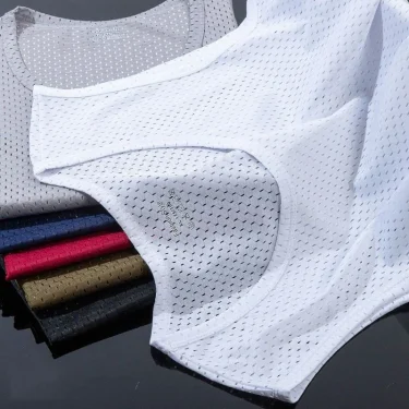 Summer Men Ice Silk Tank Top Slim Fit Vests Mesh Singlets Muscle Tops Transparent Male Bodyshaper Breathable Fitness Men Shirt 1