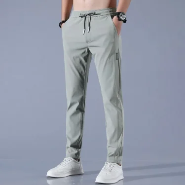 Fashionable casual pants men's summer Korean version slim fit trend versatile ice silk sports pants solid color casual pants 1