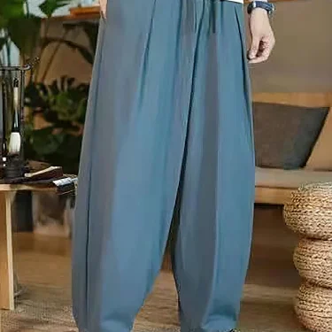 Baggy Cotton Linen Pants Men Casual Wide leg Oversize Jogger Linen Trousers Chinese Drawstring Sweatpants Male 2025 New 5
