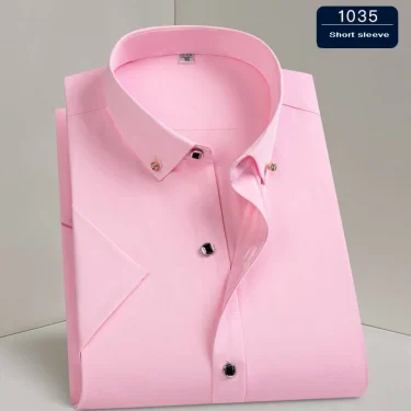Hot Sale Men's Dress Shirt Formal Thin Business Classic Basic Diamond Button Social White Shirt Short Sleeve Men Clothing 5
