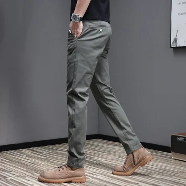 Spring Summer Men's Casual Pants 97.8% Cotton Business Korean Fashion Slim Fit Stretch Gray Black Khaki Trousers Male Pant 4