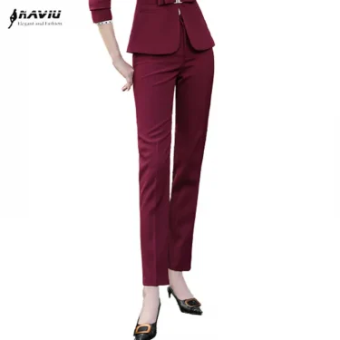 New Spring Fashion Women Claret Pencil Pants High Quality Business Trousers Formal Bottoms For Office Wear Black Navy Blue 1