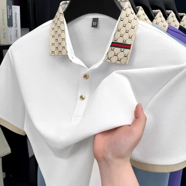 High end designer brand short sleeve polo shirt men 2025new European style trendy casual ice silk cotton breathable golf T-shirt 2