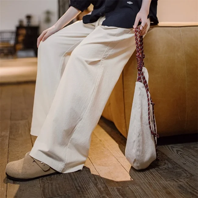 Maden Casual White Cleanfit Pleated Pants Women Elastic Waist Wide Leg Cargo Sweatpants Floor-Length Trousers Versatile Bottoms 4