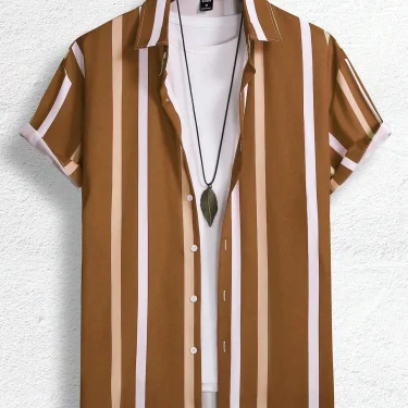 Men Women Shirts Colorful Striped Pattern Print Design Short Sleeve Shirts Fashion Button Short Sleeve Tops 3