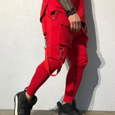 Men's New Spring And Fall Fashion Pants Hip hop Large Pocket Casual Slim-fit Sweatpants Men's Small Feet Cargo Pants 1