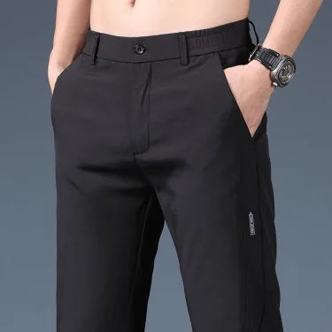 Summer Thin Ice Silk Stretch Men's Pants Business Casual Elastic Waist Smooth Trouser Suit Pants Male Brand Clothing 3