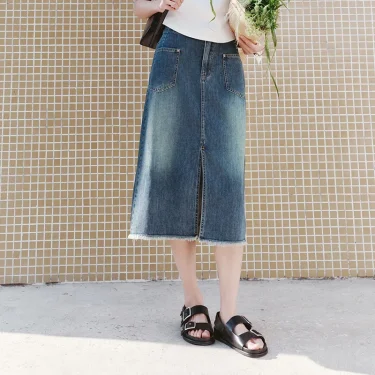 Semir Women High-Waisted Denim Skirt 2025 Summer Split Straight Cut for Casual Daily Look or Weekend Style 4