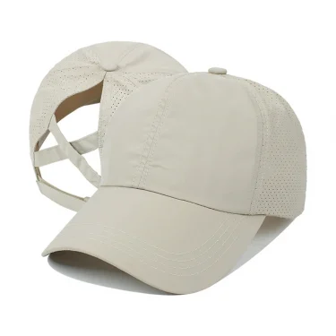 Summer Solid Color Baseball Caps Golf Wear Women Sport Leisure Cross Ponytail Hat Mesh Quick-Drying Half-Hollow Men's Peaked Cap 6