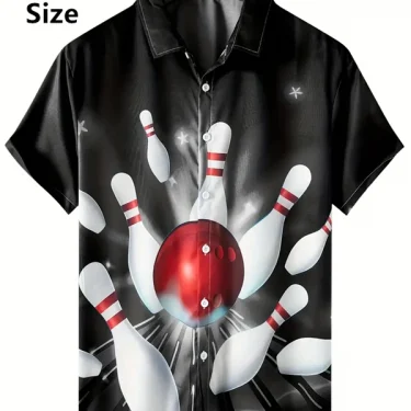 Man Shirt Graphic Print Bowling Graphic Print Short Sleeve Button Men Clothing Design Casual Soft Breathable Ropa De Hombre Tops 1