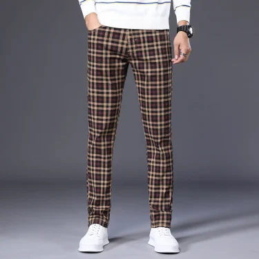 OUSSYU Brand New Men's Slim Plaid Casual Pants Men High Quality 98% Cotton Stretch Classic Trousers Male Plus Size 28 38 40 42 4