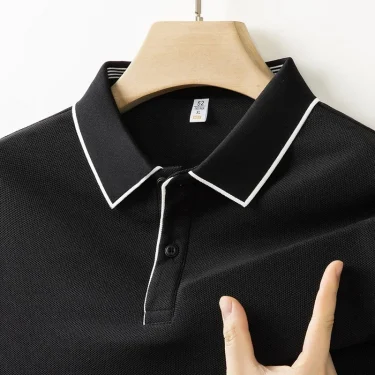 2025 New Men's Business Casual Short Sleeved Shirt Solid Color Polo Shirt Fashionable Breathable Comfortable Versatile Top 2