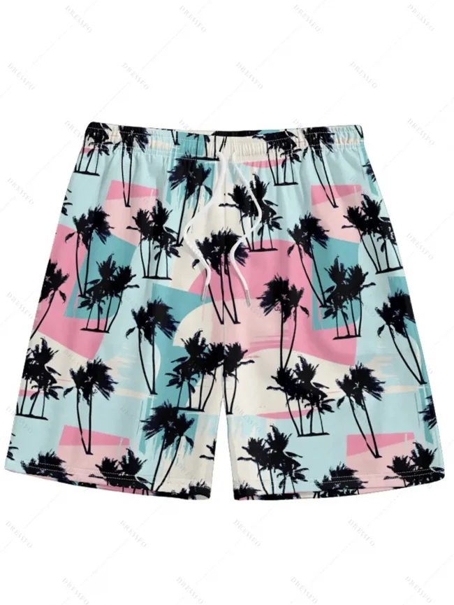 Men's Hawaiian 3D Palm Tree Pattern Beach Shorts Quick Dry Outdoor Leisure Sports Shorts Fashion Men's Shorts 1