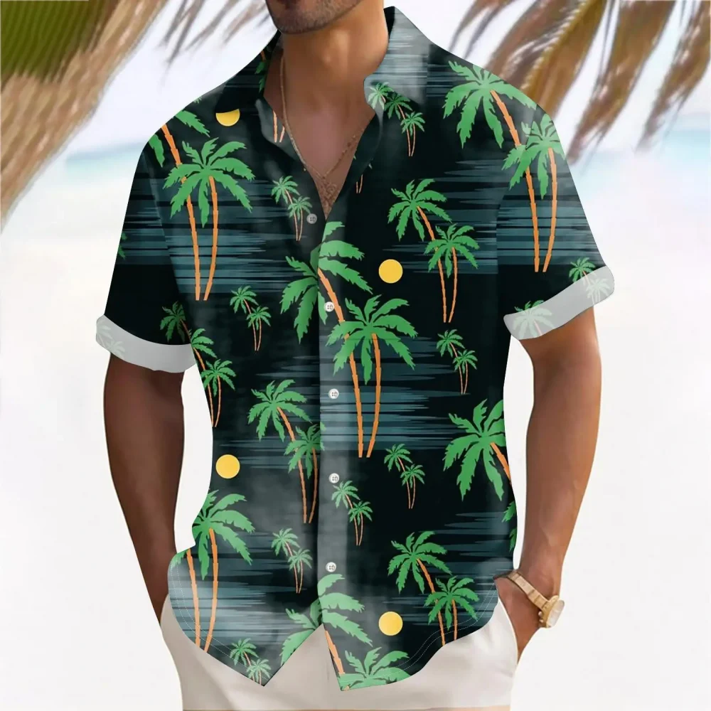 Floral Coconut Tree 3D Printed Shirt Summer Vacation Loose Lapel Short Sleeve Hawaiian Shirt Men's Party Casual Versatile Tops 5