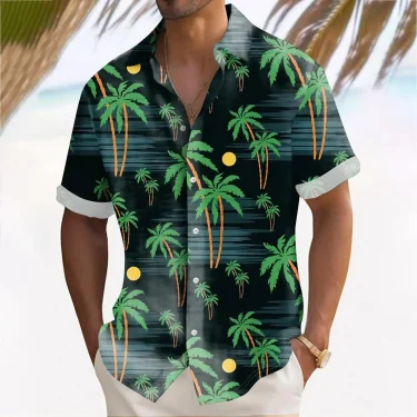 Floral Coconut Tree 3D Printed Shirt Summer Vacation Loose Lapel Short Sleeve Hawaiian Shirt Men's Party Casual Versatile Tops 5