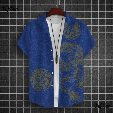Men's Shirt Year Of The Dragon Totem 3D Printed Short Sleeve Large Size Loose Top 2024 Happy New Summer Sty 3