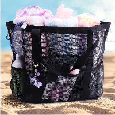 1PCS Large Capacity Mesh Beach Bag Sandproof Bag Oversized Foldable Lightweight Swimming Bag With Zipper For Vacation Beach 1