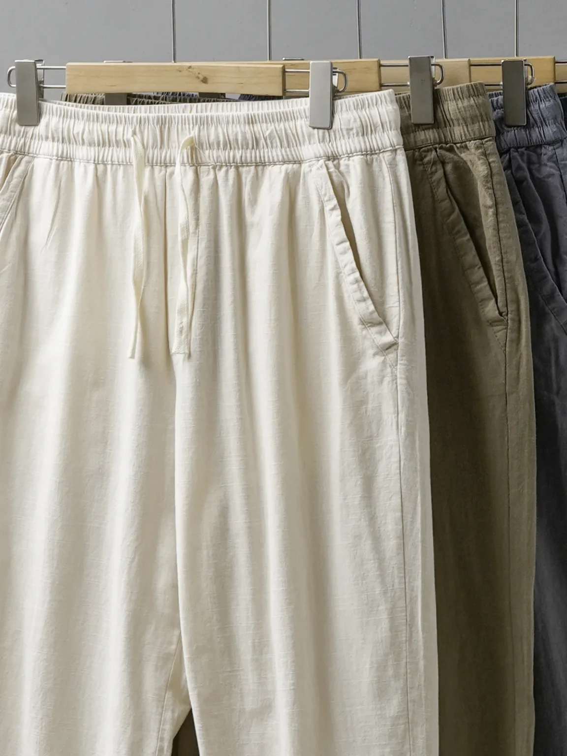 DUKEEN Breathable Linen Pants Men 2025 Summer Fashion Thin Ankle-Length Pants Elastic Waist Straight-Leg Men's Clothing 2