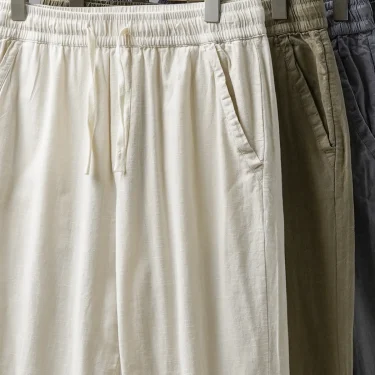 DUKEEN Breathable Linen Pants Men 2025 Summer Fashion Thin Ankle-Length Pants Elastic Waist Straight-Leg Men's Clothing 2