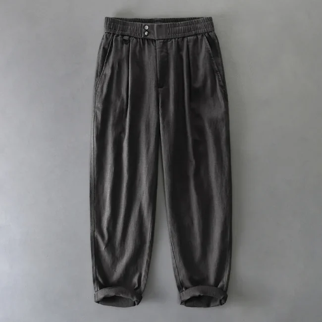 Elastic Waist Relax Fit Linen Cotton Pants for Men 2025 Spring Summer Vintage Breathable Casual Straight Soft Washed Trousers 2