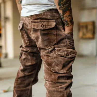 Autumn Winter Fashion Solid Color Men's Streetwear Fashion Pocket Work Pants Outdoor Sports and Leisure Retro Straight Leg Pants 3