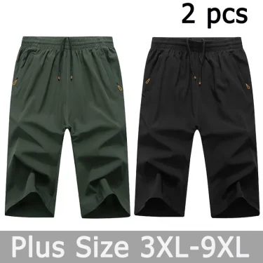 2 Pcs Men Casual Shorts Pants Plus Size 3XL-9XL Summer Sweatpants Three Quarter Shorts Sport Pants 3/4 Pants Gym Shorts 1