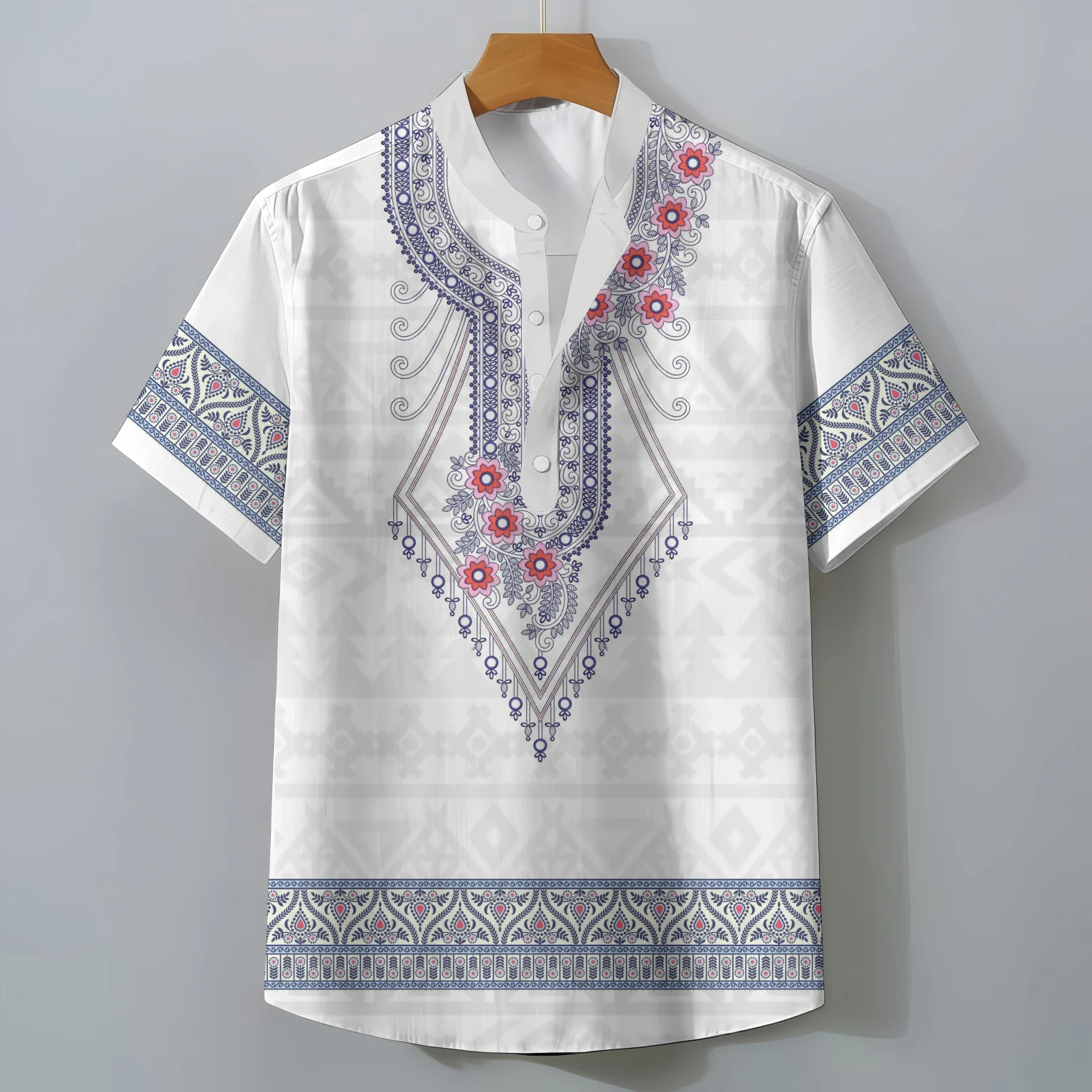 Retro Ethnic Style Short Sleeve Shirt Men's Clothing Casual Fashionable Clothing Comfortable Loose Oversized Summer Tops 5
