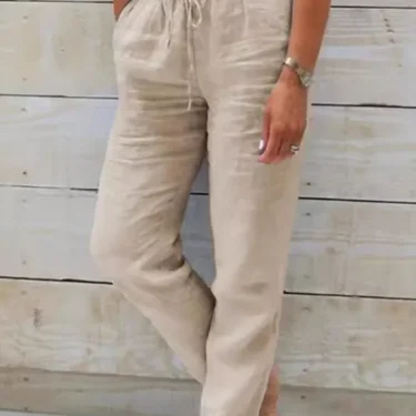 Women's High Waist Solid Color Cotton Linen Casual Pants Fashion Summer Female Holiday Casual Long Pant New 2