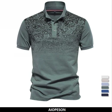 AIOPESON Men's Short Sleeve Polo Shirt, Gradient Printed, Cotton Blend, Summer Fashion, New Design 1