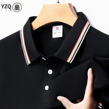 Men's Fashion Solid Short Sleeved Striped Lapel Polo Shirt Summer Breathable Comfortable Top 4
