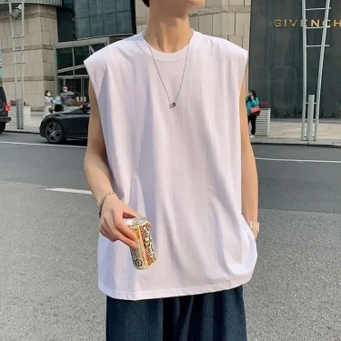 Men's Plus Size Bottoming Shirt Summer New Loose Thin Sleeveless O-Neck Casual Tank Tops Fashion Street Casual Men Clothing 1