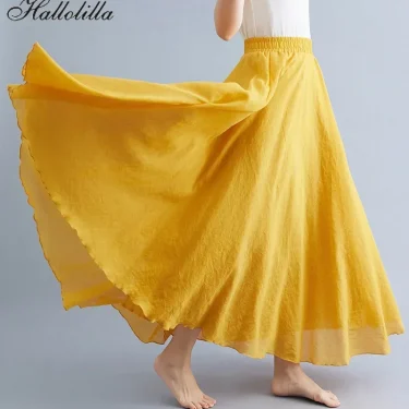 Fashion Solid Cotton Linen Women Skirts Maxi Elegant Harajuku Saia Casual Loose Long Skirt Ladies Clothes Faldas Ropa Mujer 1