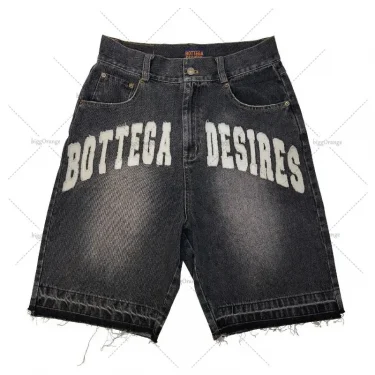 Y2K American Street Embroidery High Waist Washed Oversized Denim Shorts Harajuku Retro Trendy Brand Jeans Men Goth Punk Shorts 3