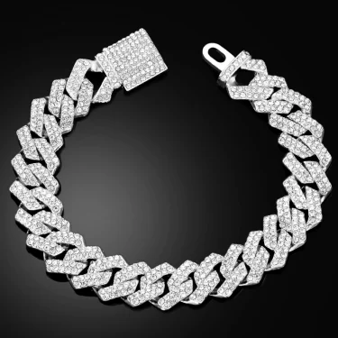 2024 NEW Hip Hop Men Link Bracelet 13/14MM Cuban Chain Iced Out 2 Row Rhinestone Paved Miami Rhombus Bracelet for Women Jewelry 2