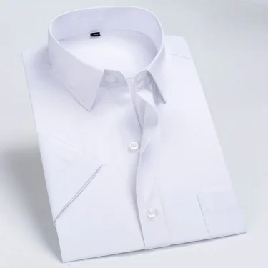 Business Dress Shirt Men Short Sleeve Autumn Spring Fashion Solid Casual Formal White Work Office Simple Basic Man Clothe S-7XL 2