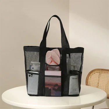 Large Capacity Mesh Beach Bag Foldable Breathable Tote For Swimming Travel Grocery One Shoulder Handheld Wash Bag 2024 New 2