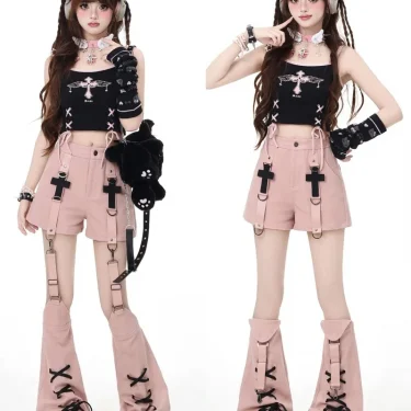 Japanese Soft Girl Unique Design Sweet Cool Leg Cover Can Removable Design Feeling Short Pants Spring Summer Women's Pink Shorts 2