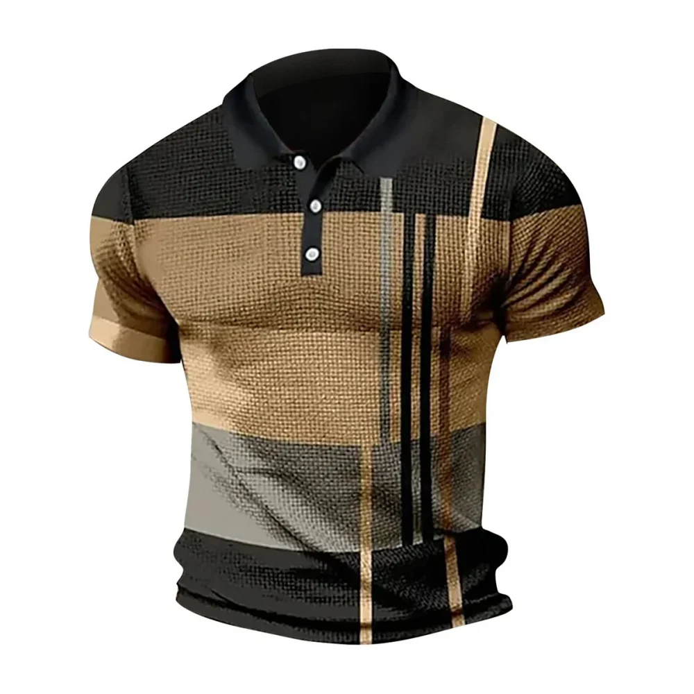 A color-blocked striped lapel-collar short-sleeved breathable and wear-resistant summer men's POLO shirt 1