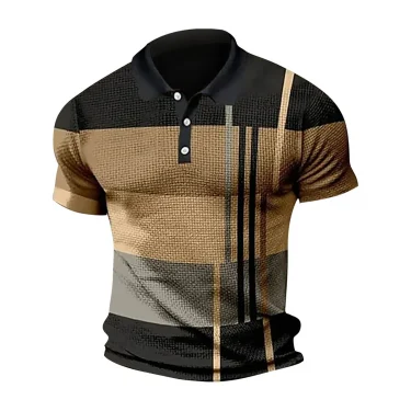 A color-blocked striped lapel-collar short-sleeved breathable and wear-resistant summer men's POLO shirt 1