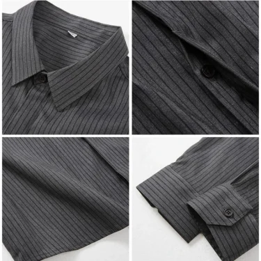 2025 Spring High-Grade Business Shirt Textured Striped Shirt Hidden Hook Slim-Fit Long-Sleeved Shirt 5