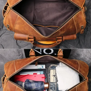 MUNUKI Vintage Crazy Horse Genuine Leather Travel bag Large Luggage bag men Leather duffle bag Large Weekend Bag Tote Big 6
