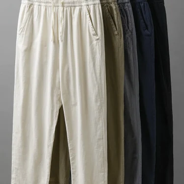 DUKEEN Breathable Linen Pants Men 2025 Summer Fashion Thin Ankle-Length Pants Elastic Waist Straight-Leg Men's Clothing 1