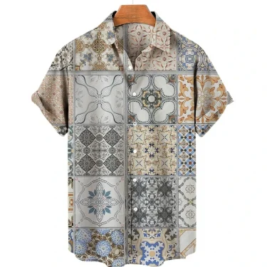 Ethnic Style Pattern Design Casual Men Women Tops Printed Shirts Short Sleeve Shirts Button Up Fashion Tops 1