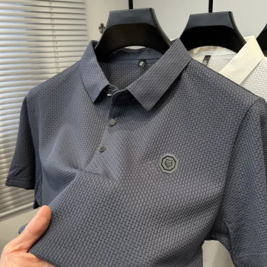 Men's summer new brand POLO shirt luxurious high-end customized relief design short sleeve fashionable elastic breathable Tshirt 4