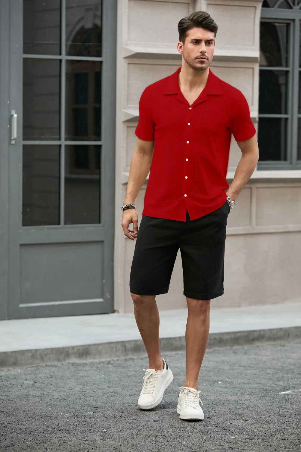 New Mens Short Sleeve Shirt Summer Youth Trend Casual Fashion Business Breathable Thin Pure Color Short Sleeve Collar Shirt Top 6
