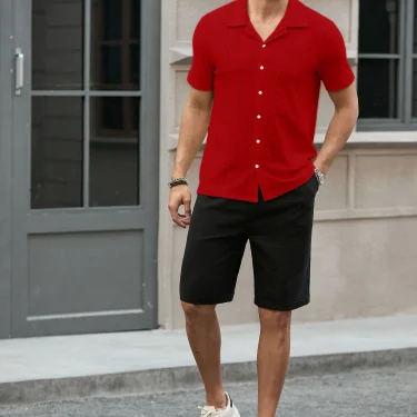New Mens Short Sleeve Shirt Summer Youth Trend Casual Fashion Business Breathable Thin Pure Color Short Sleeve Collar Shirt Top 6