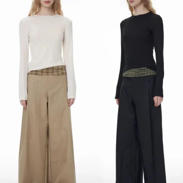 Women Casual Streetwear Basics Style Plaid Spliced Patchwork Khaki Black Suit Pants Japanese Korean Low Waist Rise Trousers 1