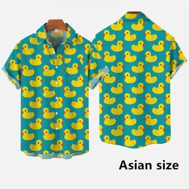 Hawaiian Men Shirts 3D Print Cartoon Cute Duck Printing Short Sleeve Shirt Hip Hop Summer Button Shirts For Men 3