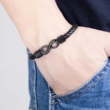 Men Women Infinity Symbols Bracelet Handmade Braided Leather Bracelets Black Stainless Steel Couple Friendship Jewelry Gifts 4